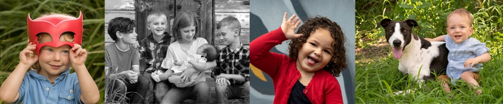 a banner of childrens portraits in colour and black and white with a variety of different kids of different age groups