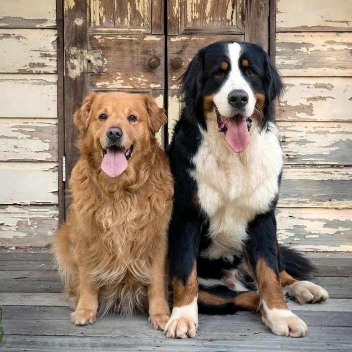 Golden Retriever and Bernese Mountain dog portrait pet photographer